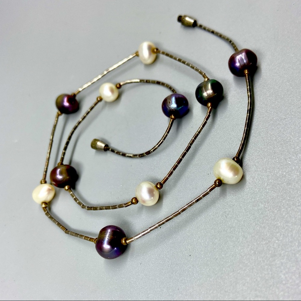 Vintage Peacock Pearl Liquid Silver Choker Necklace